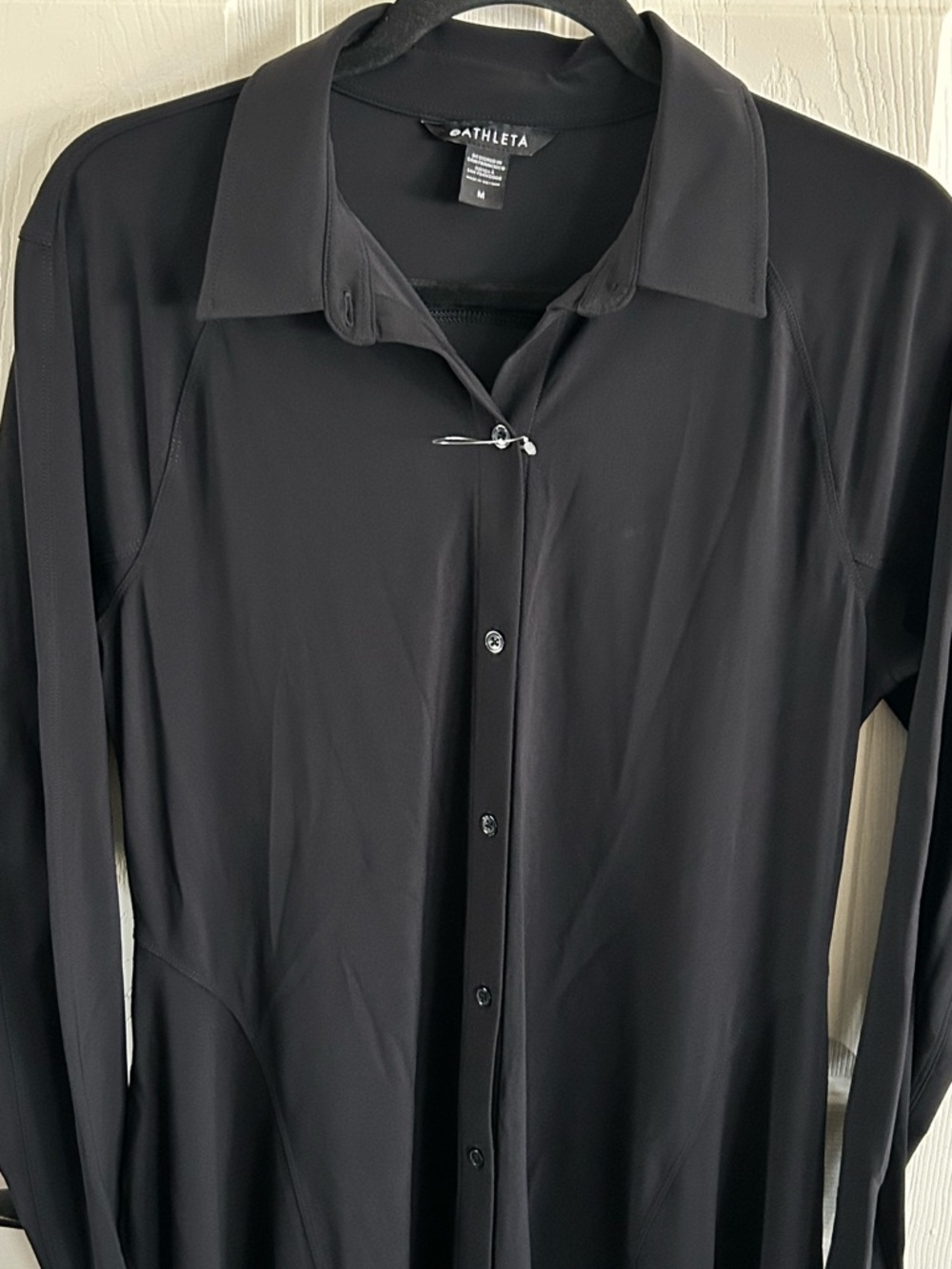 Athleta Cosmic Layer Dress Button Front Collared NWOT Black Nylon Athletic MIDI - Picture 7 of 16